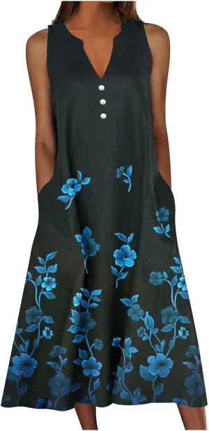 LRMQS Summer Dresses for Women 2025 Vacation Spring Casual Midi Dresses Beach Trendy Sundresses Plus Size Long Maxi Sun Dress