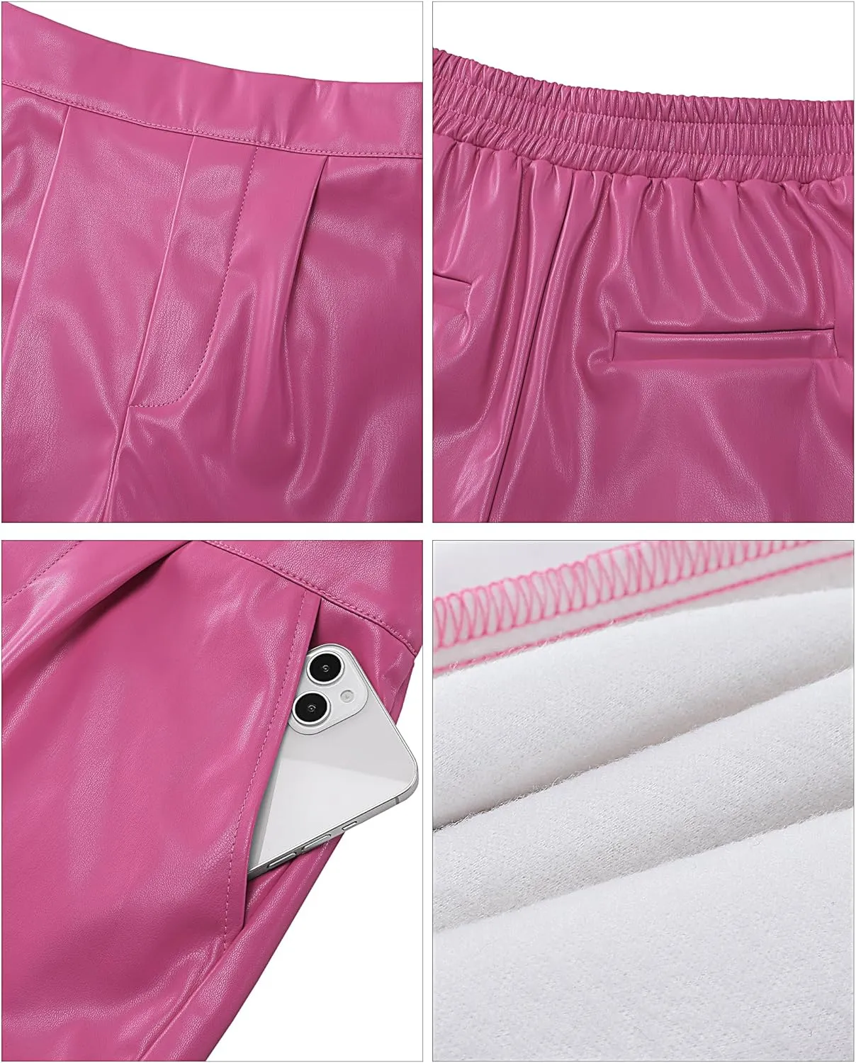 luvamia Faux Leather Shorts for Women High Wasited Pull On Pleated Side Slit Pleather Shorts with Elastic Waist Pockets