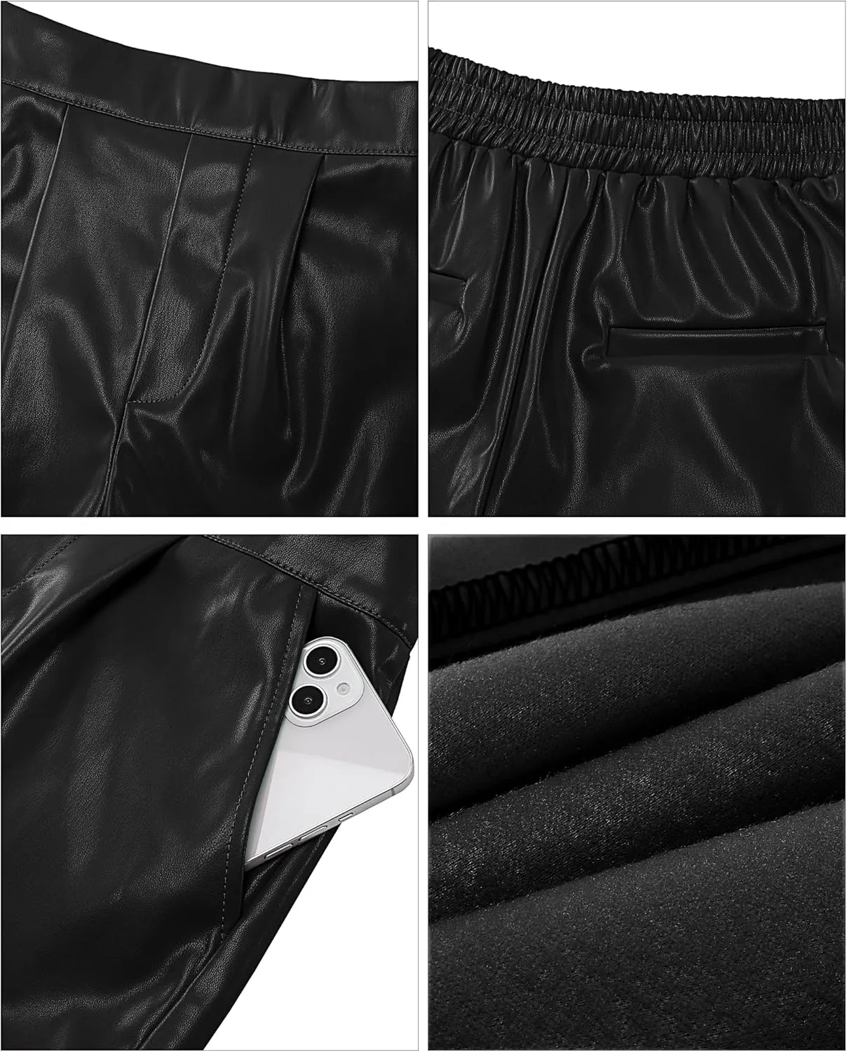 luvamia Faux Leather Shorts for Women High Wasited Pull On Pleated Side Slit Pleather Shorts with Elastic Waist Pockets