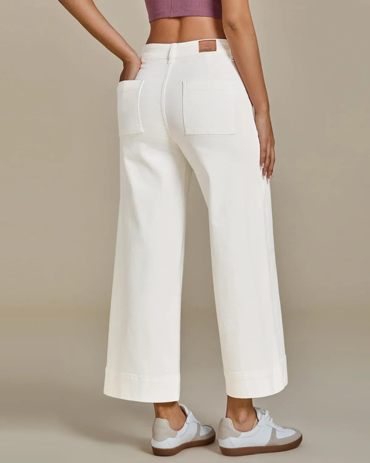 luvamia Wide Leg Jeans for Women Cropped High Waisted Trendy Button Fly Patch Pocket Stretchy Denim Pants Trousers Jeans