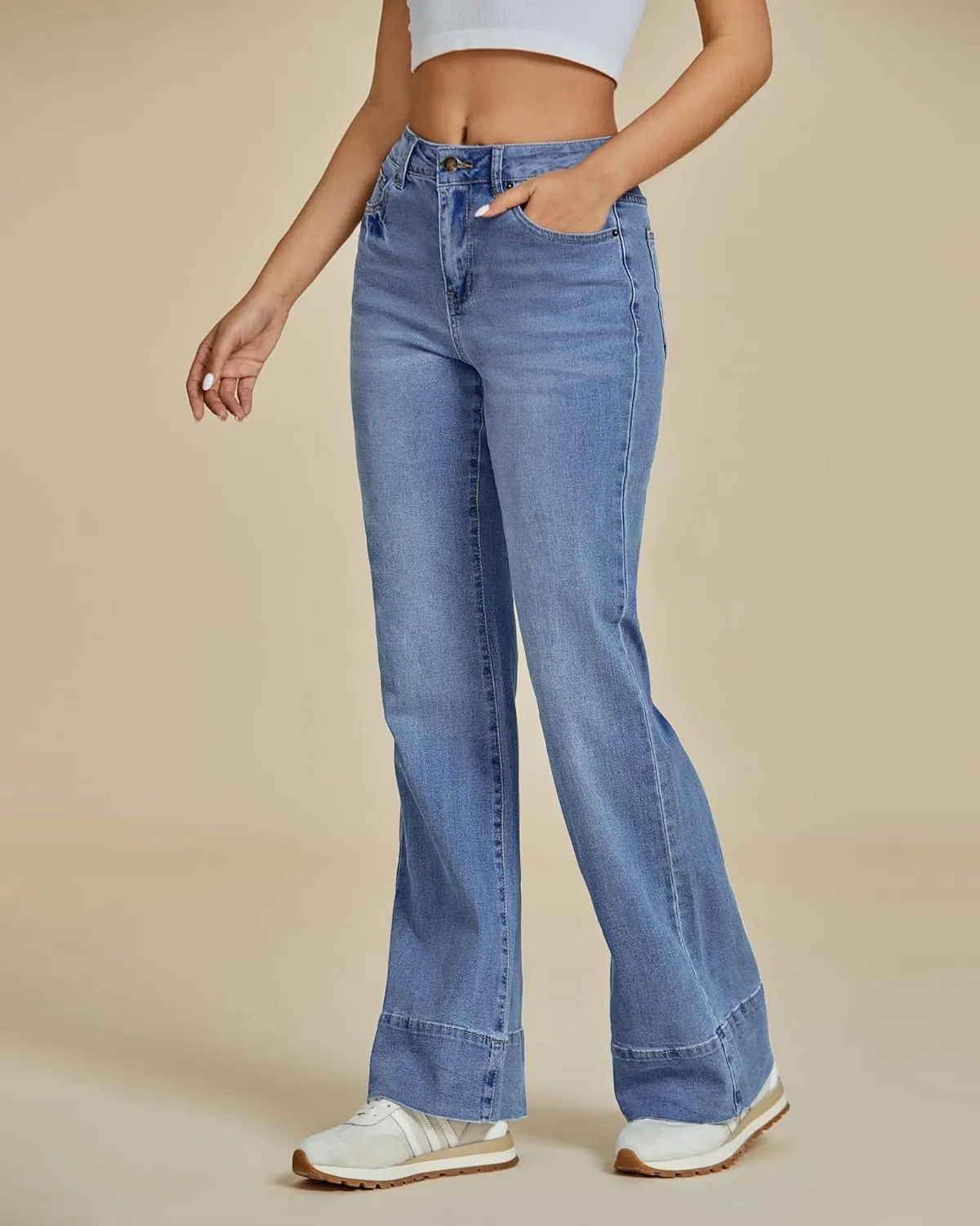 luvamia Wide Leg Jeans for Women High Waisted Flare Trendy Stretchy Denim Pants Baggy Classic Trouser Jeans with Pockets