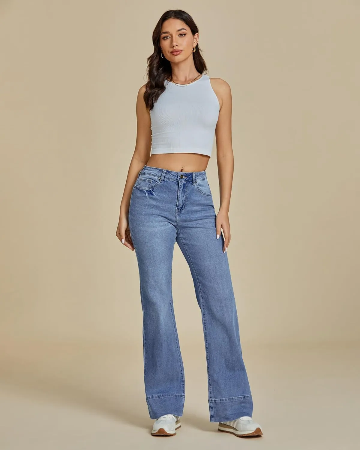 luvamia Wide Leg Jeans for Women High Waisted Flare Trendy Stretchy Denim Pants Baggy Classic Trouser Jeans with Pockets