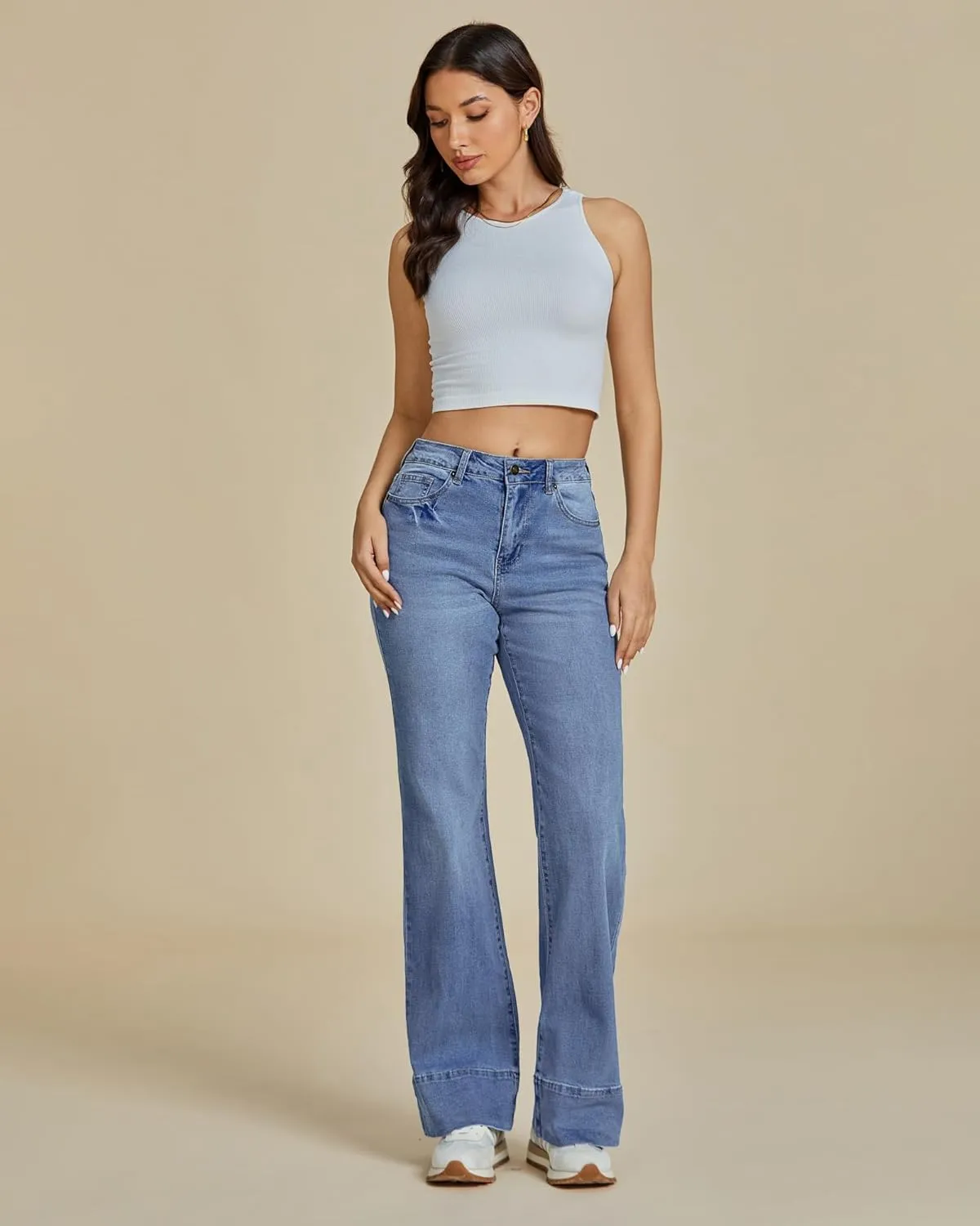 luvamia Wide Leg Jeans for Women High Waisted Flare Trendy Stretchy Denim Pants Baggy Classic Trouser Jeans with Pockets