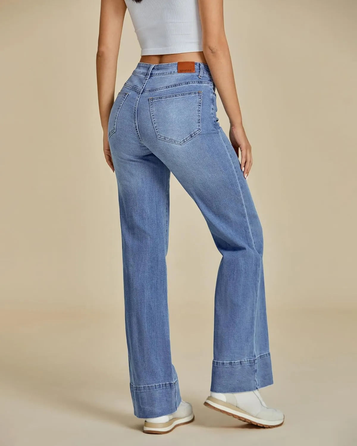 luvamia Wide Leg Jeans for Women High Waisted Flare Trendy Stretchy Denim Pants Baggy Classic Trouser Jeans with Pockets