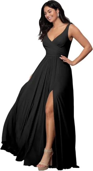 MAGGCIF Women's V Neck Chiffon Bridesmaid Dresses for Women with Slit A Line Long Formal Evening Gown
