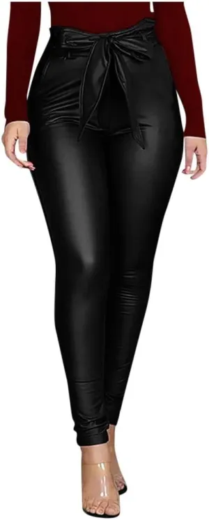 Maryia Women's Faux Leather Leggings Sexy Stretch High Waist Regular Petite Butt Lift Tights Fashion Push Up Trousers