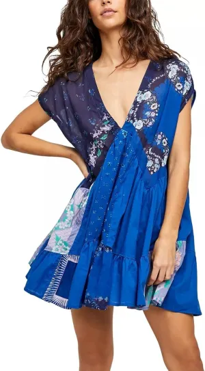 Melliflo Women's Floral Print Bohemian Mini Dress V-Neck Short Sleeve Ruffle Hem Y2k Summer Casual Beach Dress