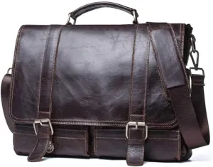 Men Genuine Leather Briefcase Business Bag Leather Laptop Bag Office Bag Briefcase (Color : Brown, Size : 37x8x28cm.)