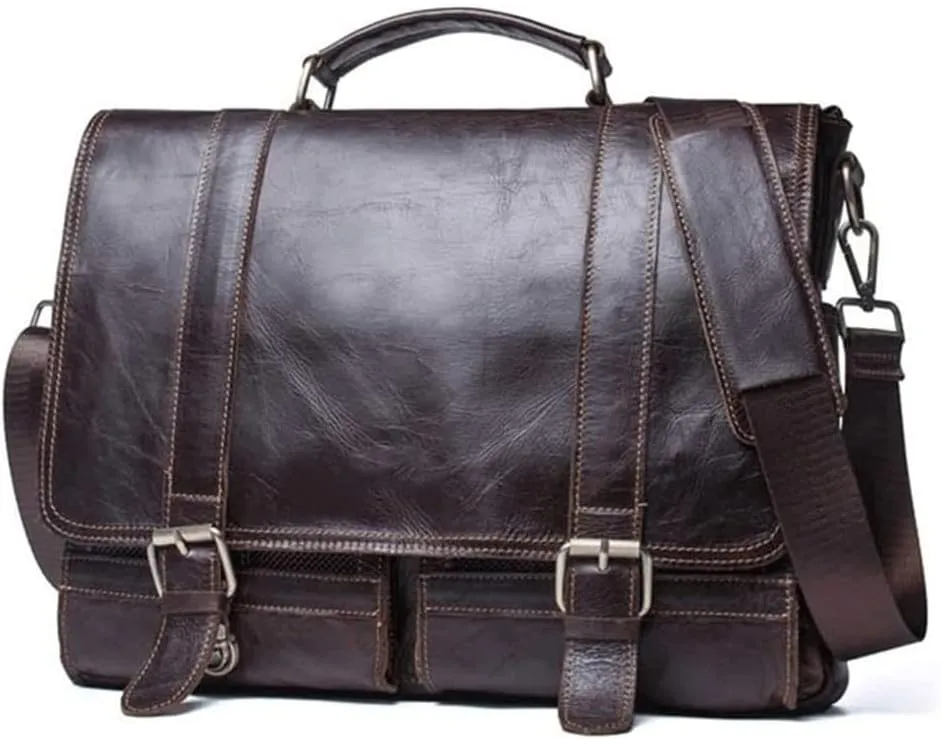 Men Genuine Leather Briefcase Business Bag Leather Laptop Bag Office Bag Briefcase (Color : Brown, Size : 37x8x28cm.)