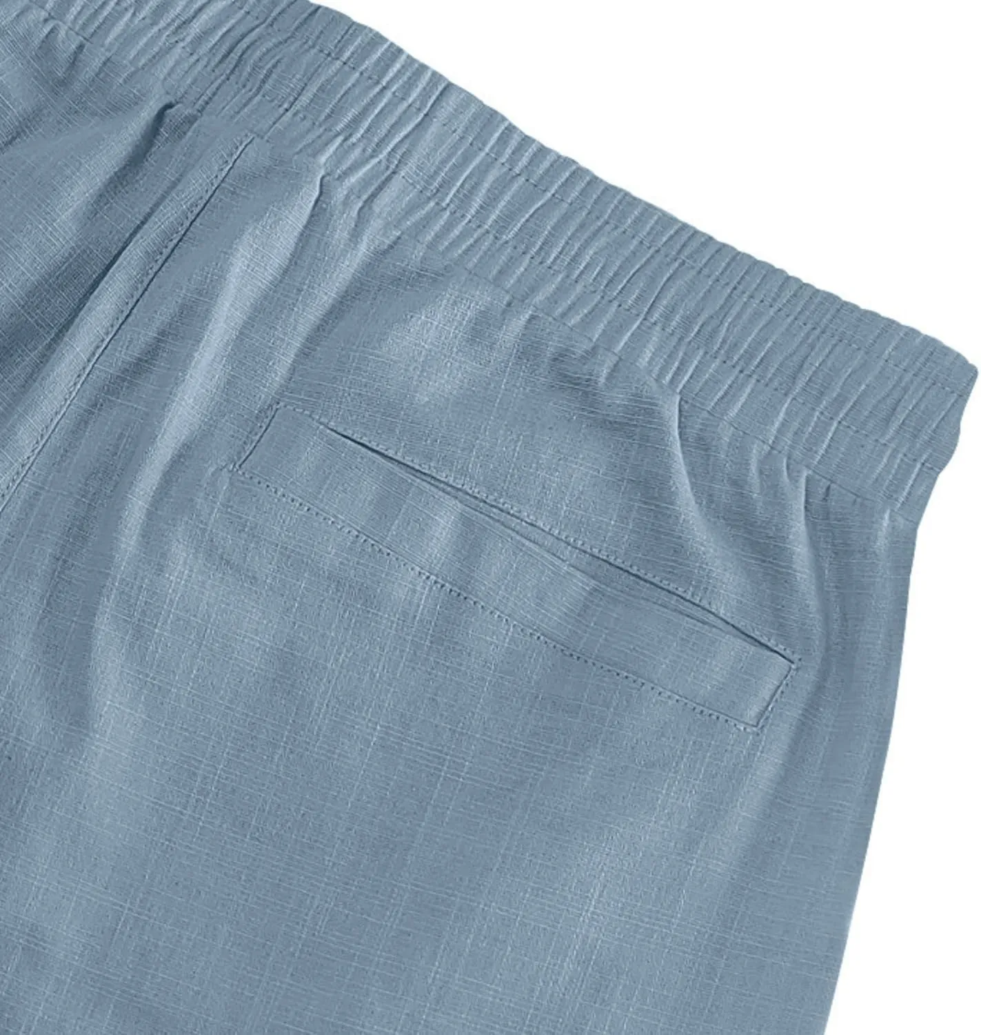 Men Linen Shorts Casual Summer Elastic Waist Drawstring Cargo Pants Solid Color Straight Beach Pants Multi Pockets