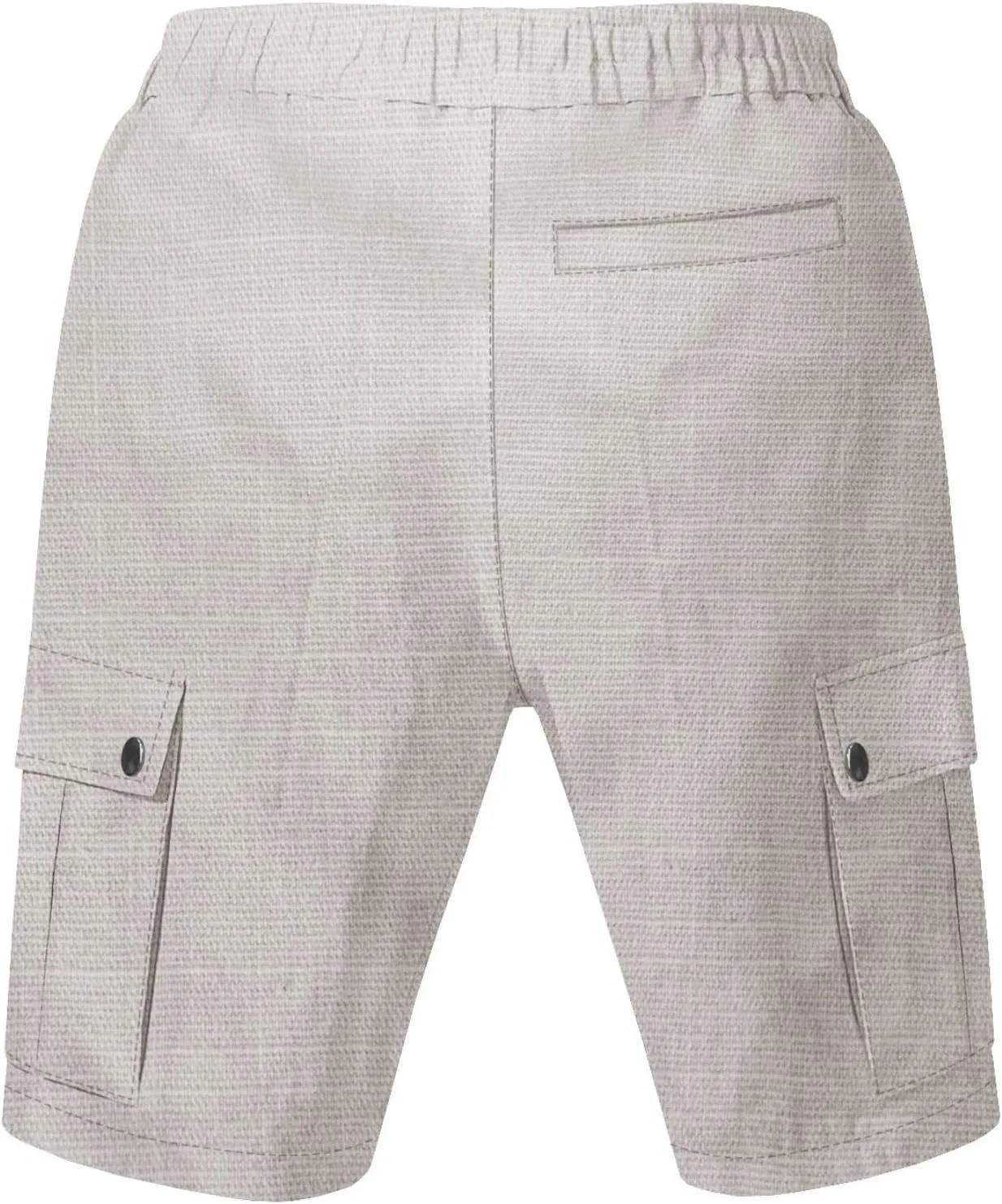 Men Linen Shorts Casual Summer Elastic Waist Drawstring Cargo Pants Solid Color Straight Beach Pants Multi Pockets