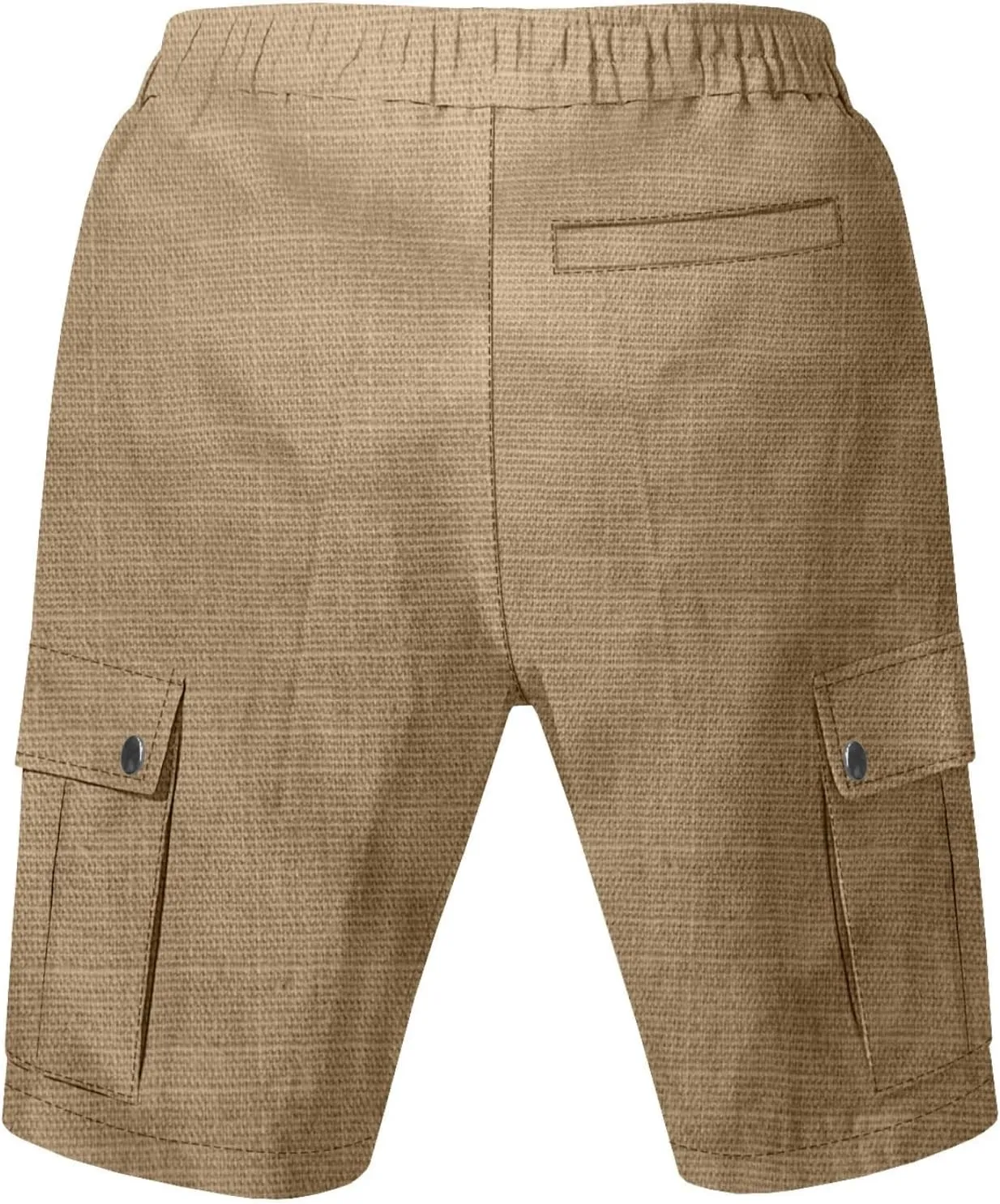 Men Linen Shorts Casual Summer Elastic Waist Drawstring Cargo Pants Solid Color Straight Beach Pants Multi Pockets