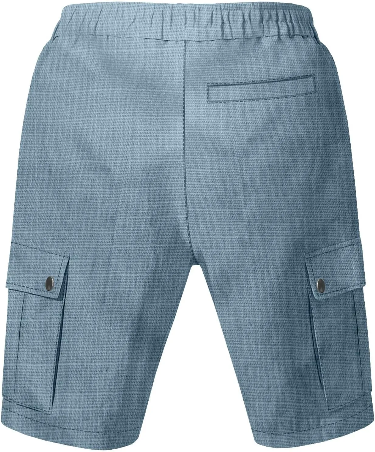 Men Linen Shorts Casual Summer Elastic Waist Drawstring Cargo Pants Solid Color Straight Beach Pants Multi Pockets