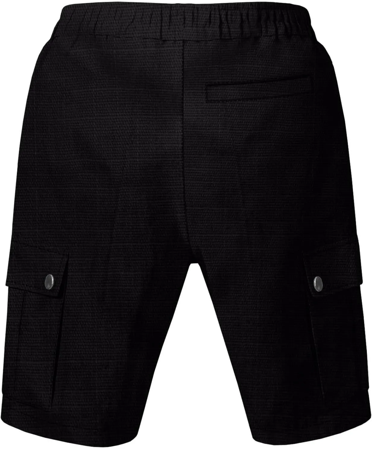 Men Linen Shorts Casual Summer Elastic Waist Drawstring Cargo Pants Solid Color Straight Beach Pants Multi Pockets