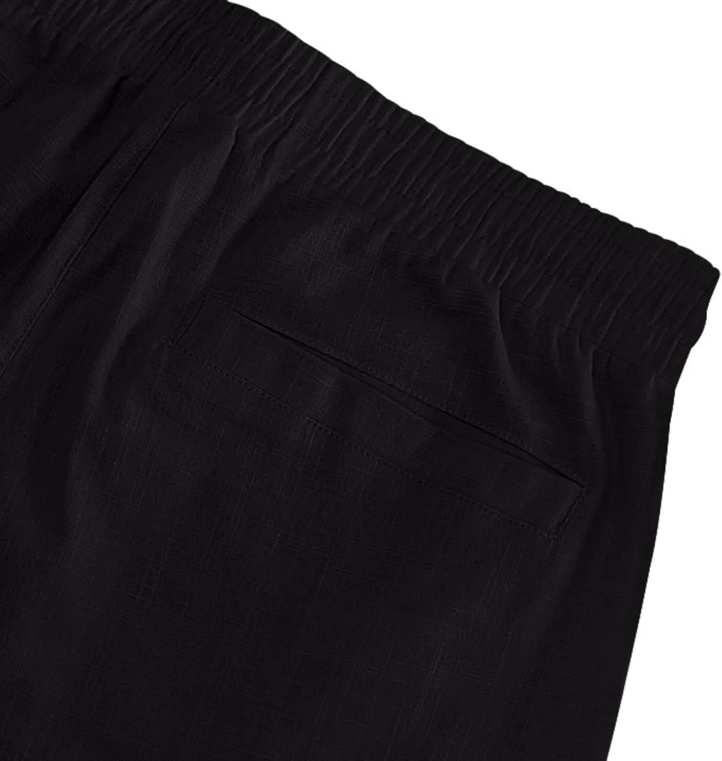 Men Linen Shorts Casual Summer Elastic Waist Drawstring Cargo Pants Solid Color Straight Beach Pants Multi Pockets