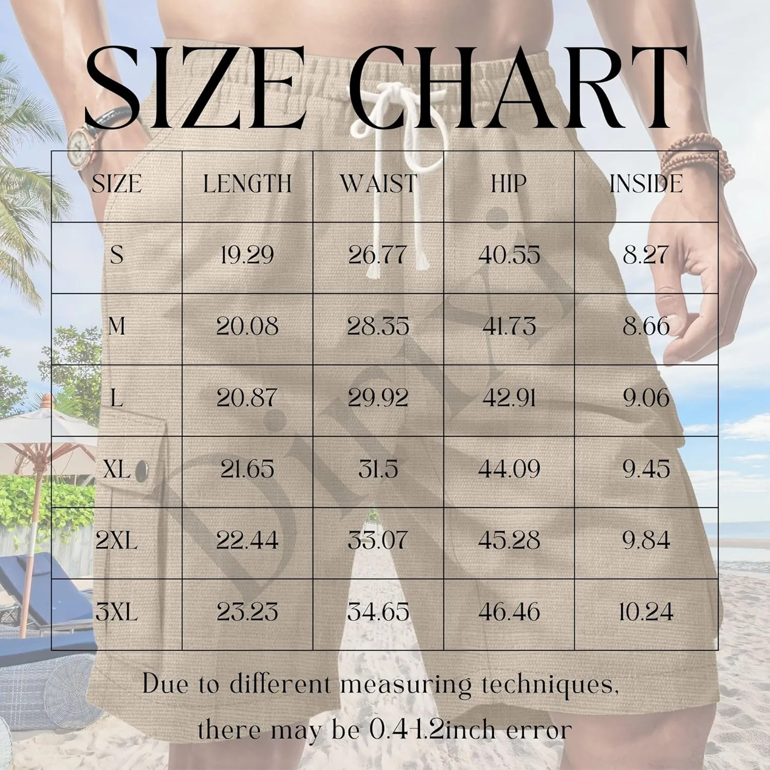 Men Linen Shorts Casual Summer Elastic Waist Drawstring Cargo Pants Solid Color Straight Beach Pants Multi Pockets