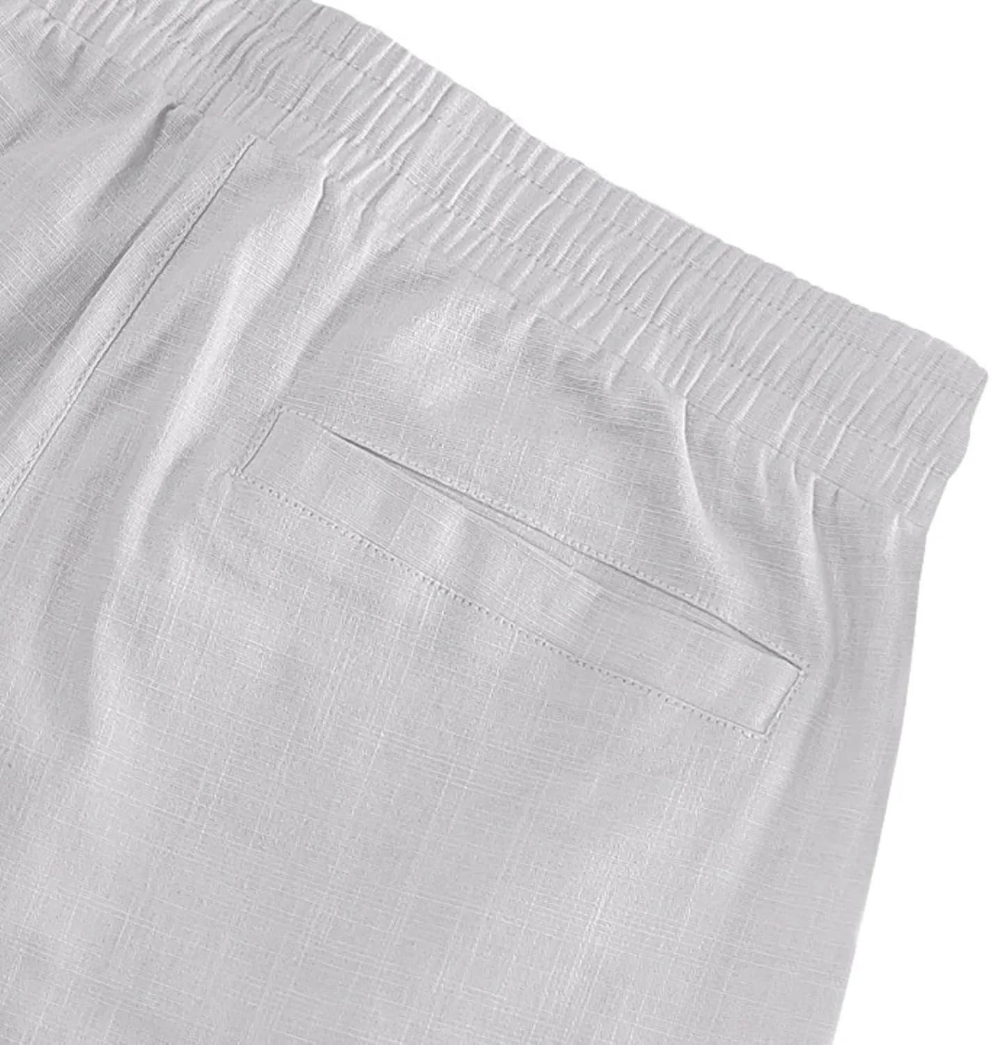 Men Linen Shorts Casual Summer Elastic Waist Drawstring Cargo Pants Solid Color Straight Beach Pants Multi Pockets