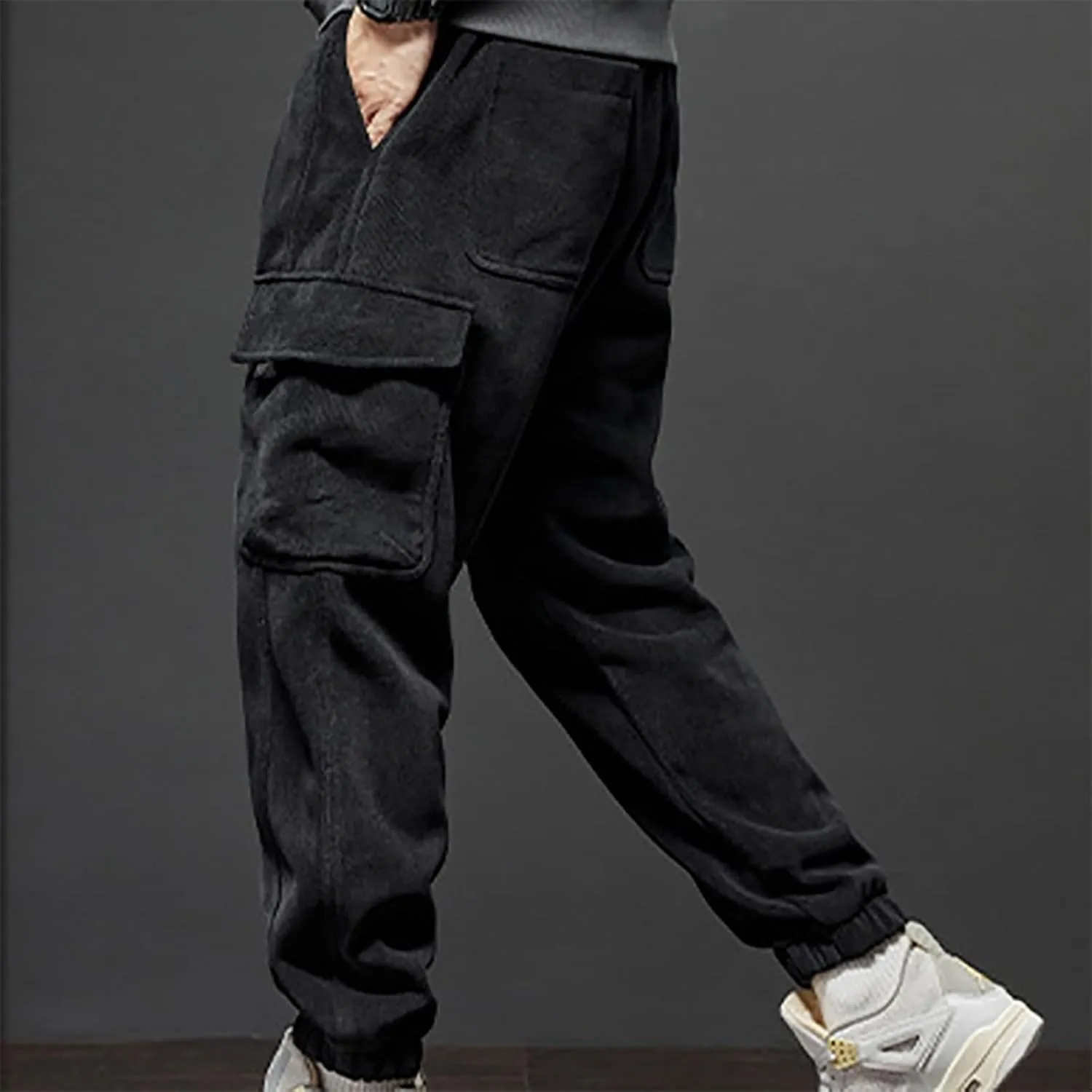 Mens Cargo Pants Elastic Waist Hiking Pants Multi Pockets Classic Fit Comfort Utility Cargo Work Pants Regular Fit