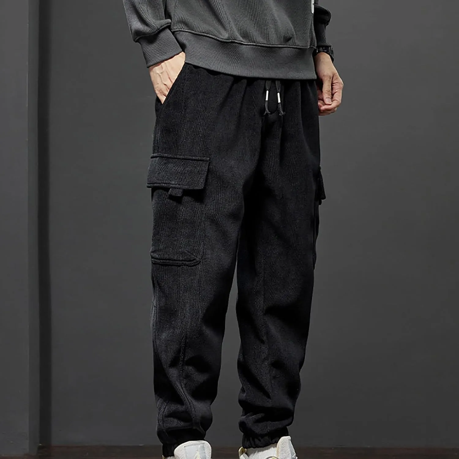 Mens Cargo Pants Elastic Waist Hiking Pants Multi Pockets Classic Fit Comfort Utility Cargo Work Pants Regular Fit