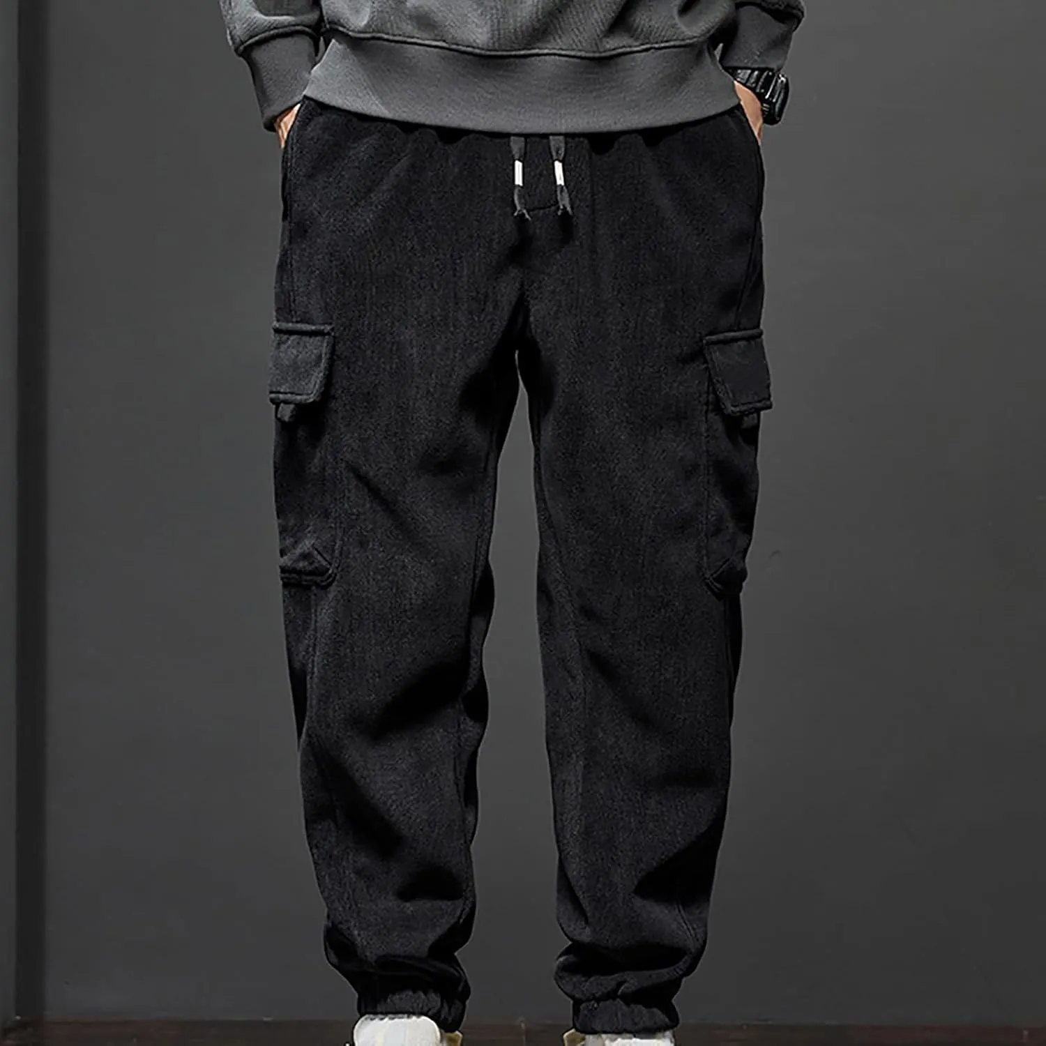 Mens Cargo Pants Elastic Waist Hiking Pants Multi Pockets Classic Fit Comfort Utility Cargo Work Pants Regular Fit