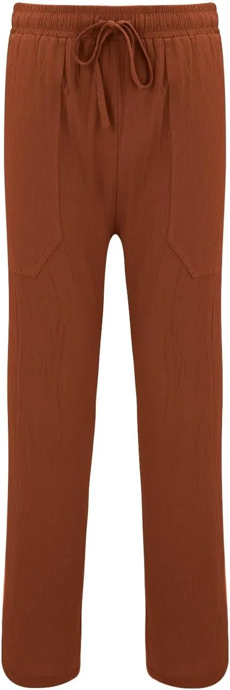 Mens Casual Cotton Linen Pleated Pants Elastic Waist Drawstrings Wide Leg Yoga Hippie Harem Pant Loose Fit Summer Trousers