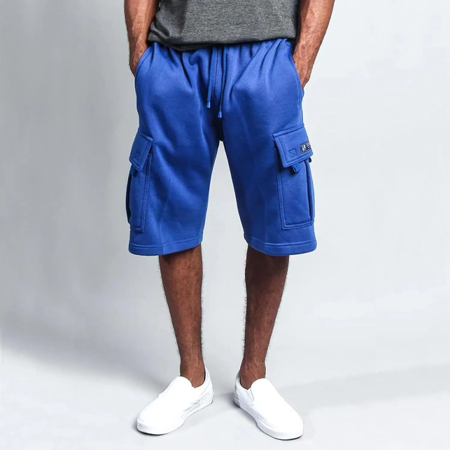 Mens Casual Twill Cargo Shorts Trendy, Cotton Elastic Waist Drawstring Classic Stretch Shorts with Pockets