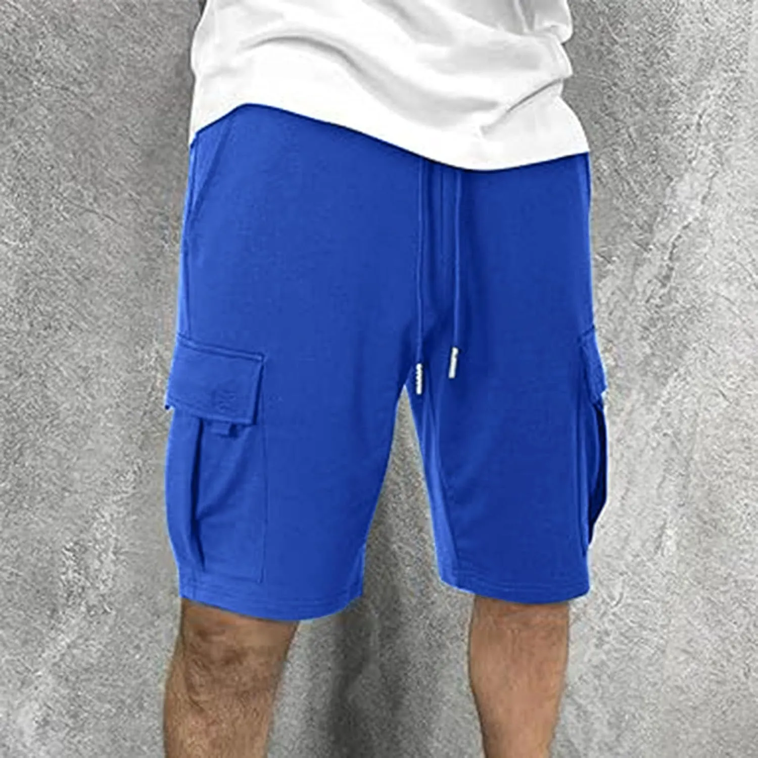 Mens Casual Twill Cargo Shorts Trendy, Cotton Elastic Waist Drawstring Classic Stretch Shorts with Pockets