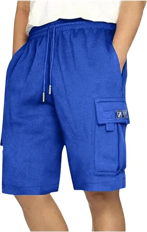 Mens Casual Twill Cargo Shorts Trendy, Cotton Elastic Waist Drawstring Classic Stretch Shorts with Pockets