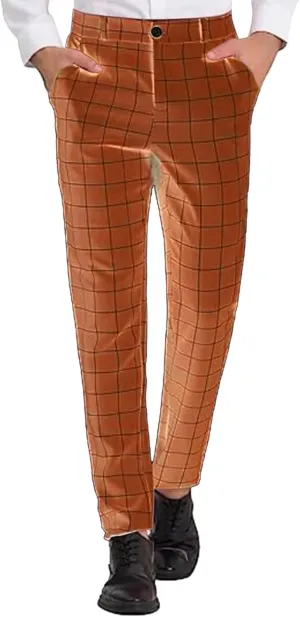 Mens Chinos Slim Fit Stretch Flat-Front Skinny Plaid Dress Pants Business Work Suit Tapered Pants Casual Golf Pants Trousers