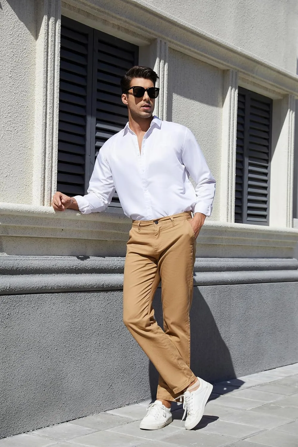 Men's Classic-Fit Straight Casual Fashion Non-Stretch Cotton Chino Pants