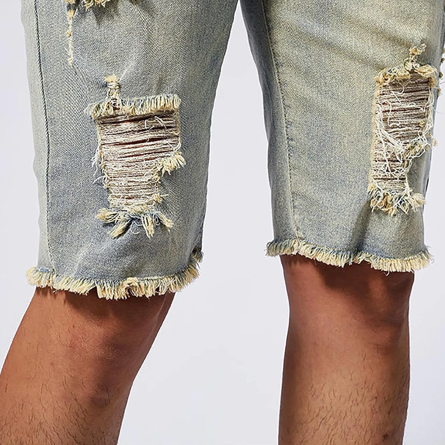 Mens Demin Shorts Casual Raw Trim Slim Fit Ripped Distressed Jean Shorts Y2K Hip Hop Fashion Grunge Denim Bottom