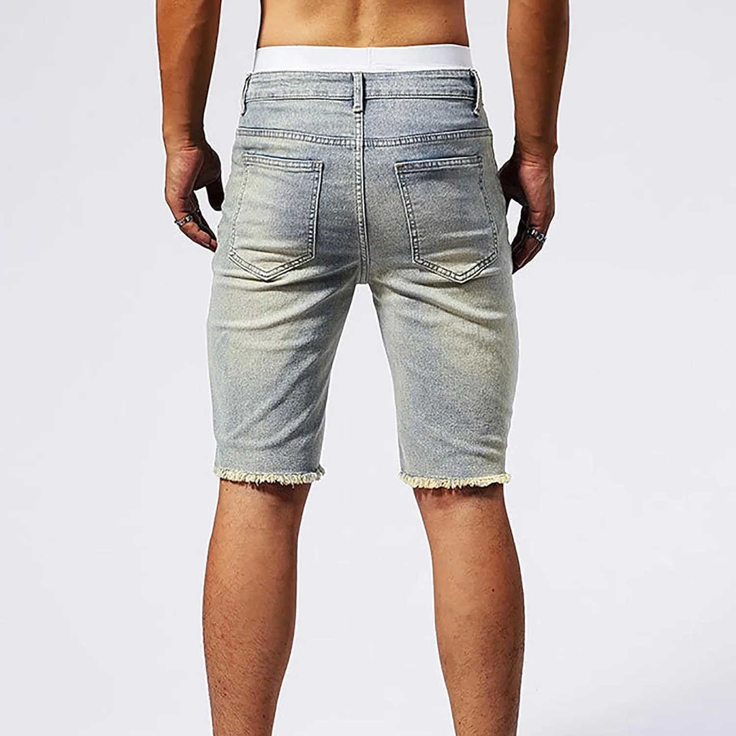 Mens Demin Shorts Casual Raw Trim Slim Fit Ripped Distressed Jean Shorts Y2K Hip Hop Fashion Grunge Denim Bottom