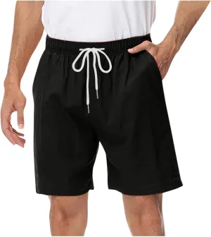 Mens Drawstring Shorts Casual Summer Big and Tall Elastic Waist Loose Fit Lightweight Lounge Beach Shorts with Pocket