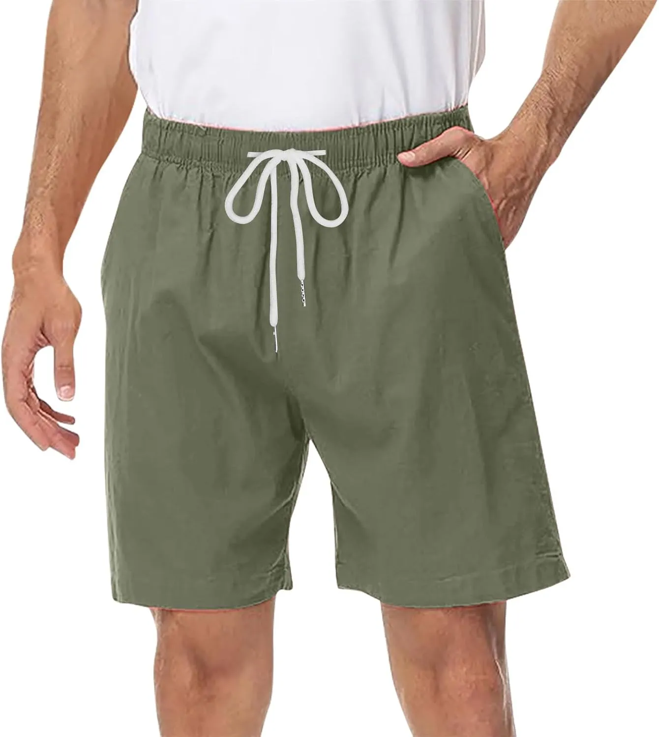 Mens Drawstring Shorts Casual Summer Big and Tall Elastic Waist Loose Fit Lightweight Lounge Beach Shorts with Pocket