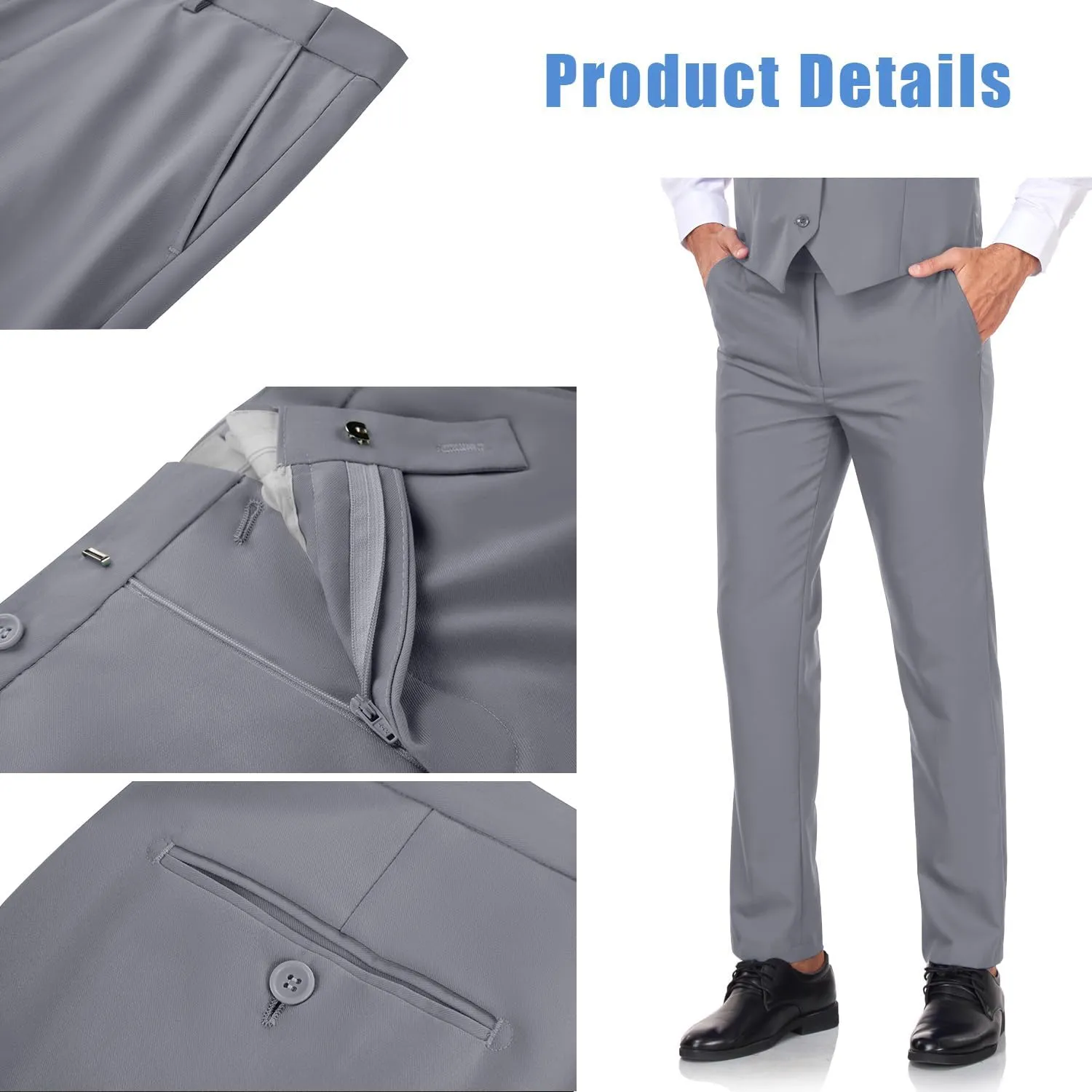 Men's Dress Pants Classic Fit Expandable Waist Casual Flat Front Pant