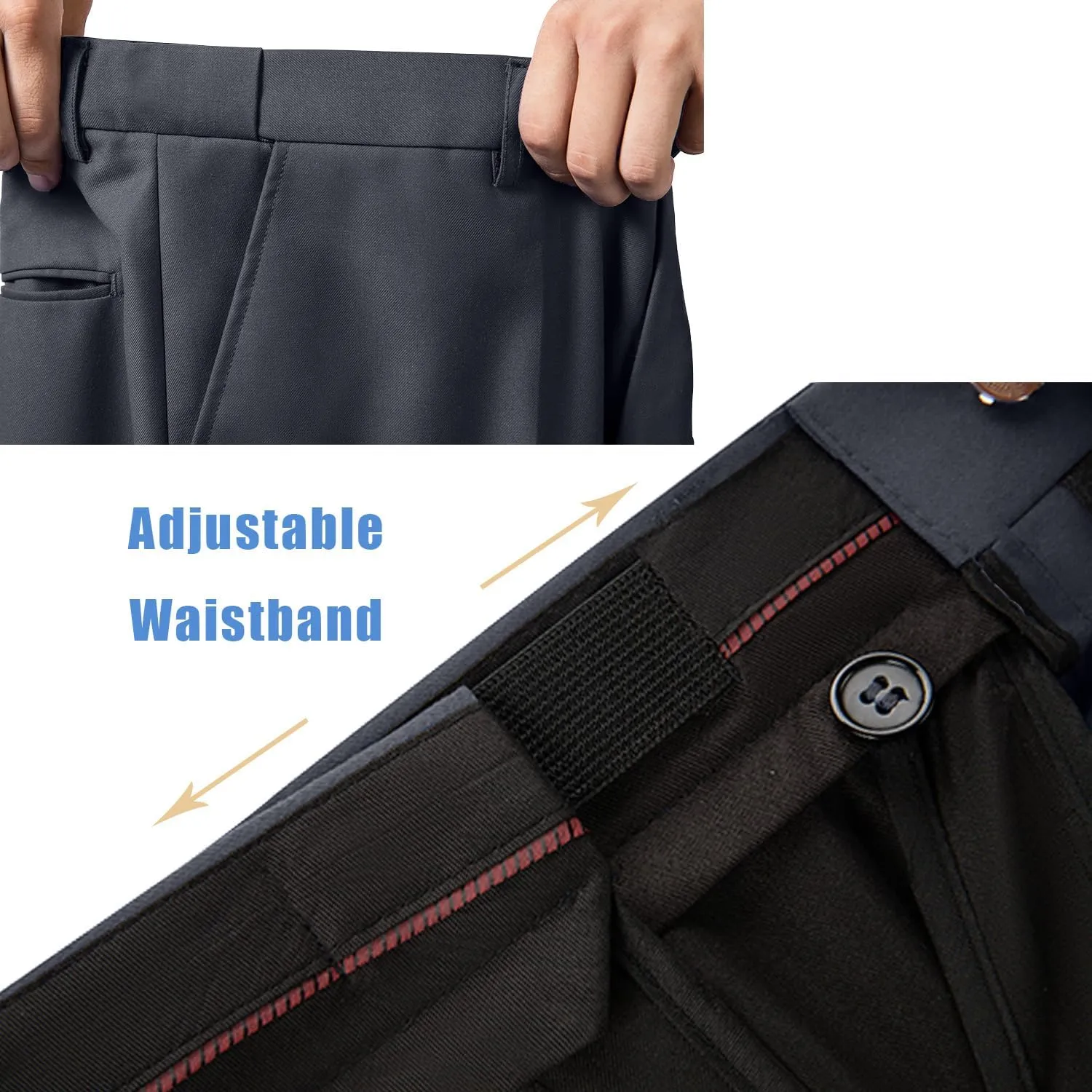 Men's Dress Pants Classic Fit Expandable Waist Casual Flat Front Pant