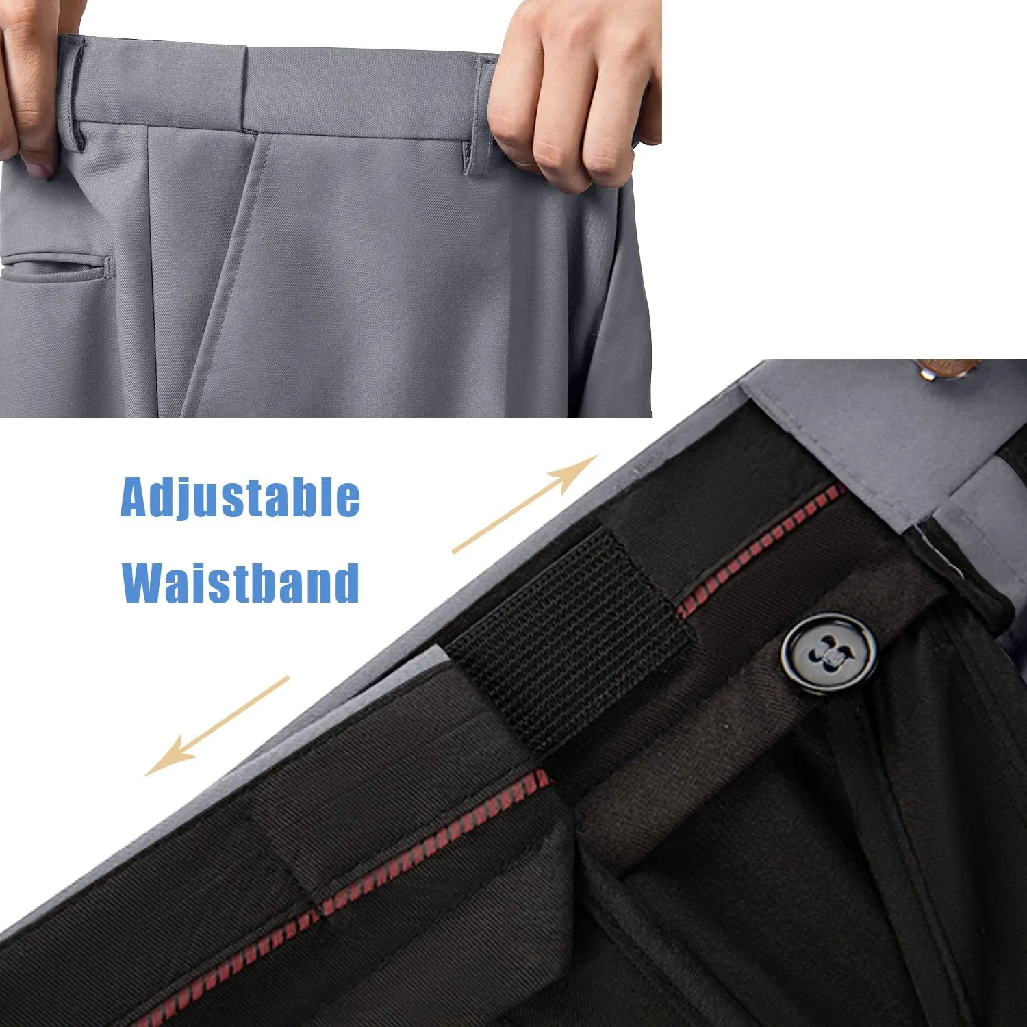 Men's Dress Pants Classic Fit Expandable Waist Casual Flat Front Pant