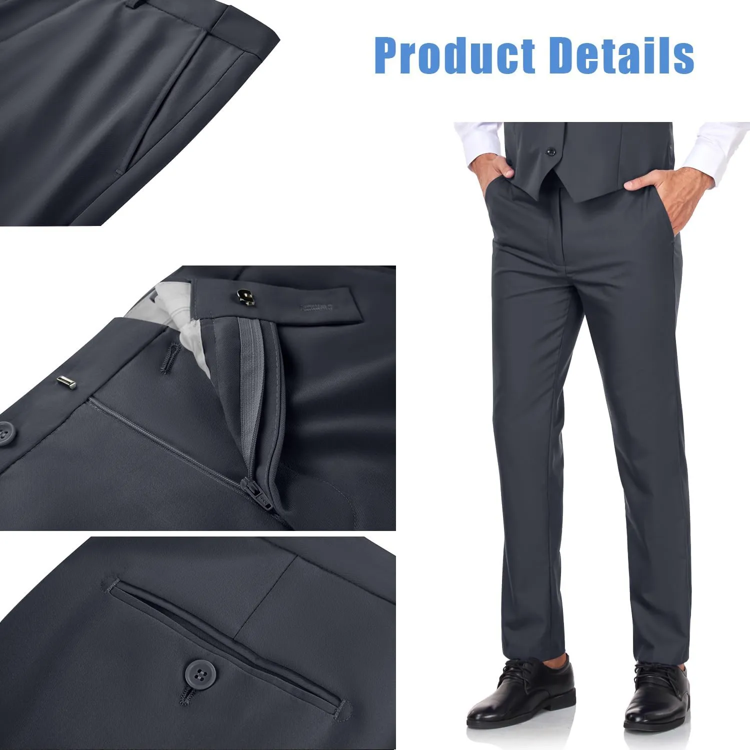 Men's Dress Pants Classic Fit Expandable Waist Casual Flat Front Pant