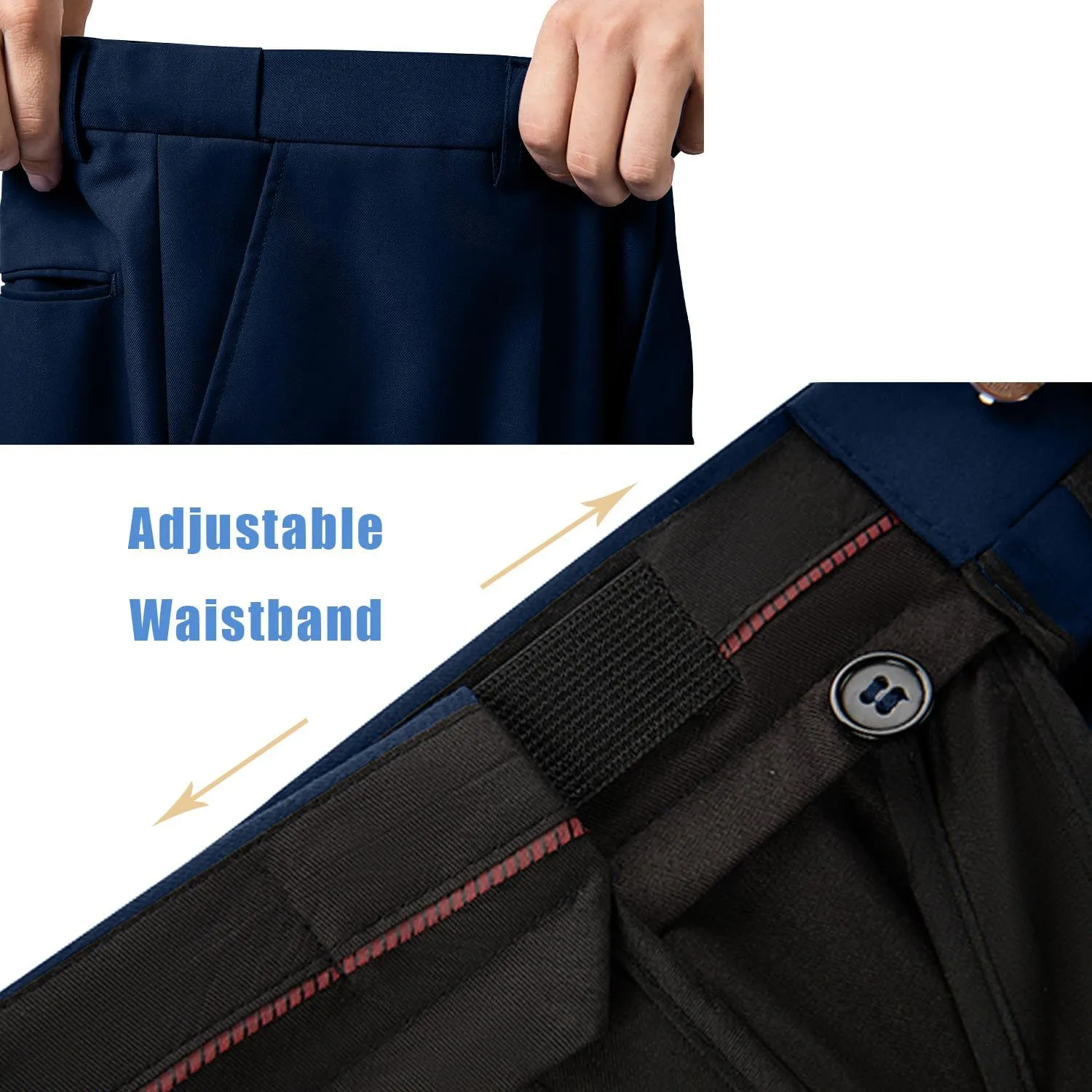 Men's Dress Pants Classic Fit Expandable Waist Casual Flat Front Pant