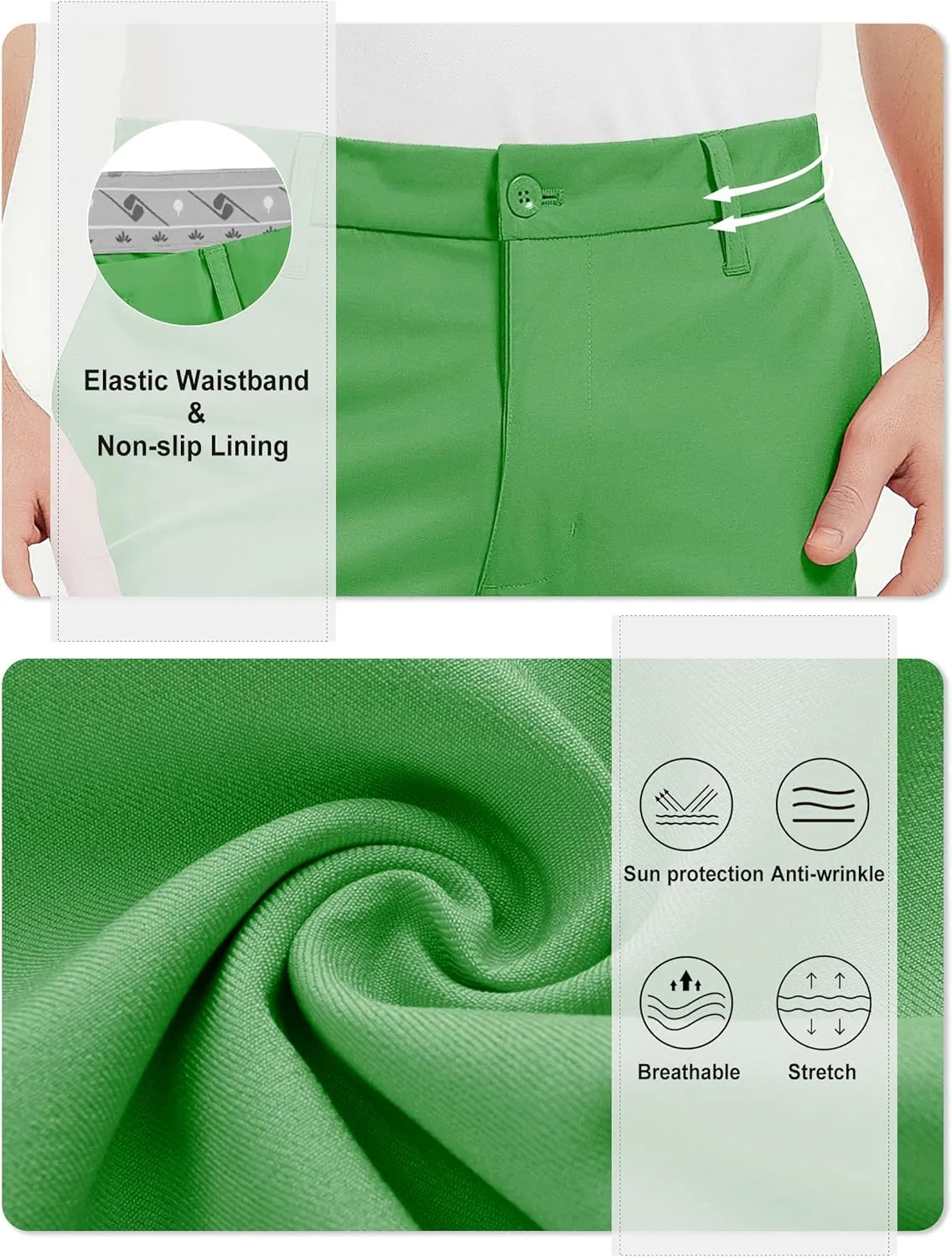 Men's Golf Pants Stretch Waist Slim Fit Tapered Classic Fit Golf Pants