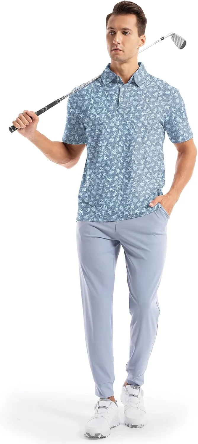Mens Golf Shirt Short Sleeve Dry Fit Print Moisture Wicking Performance Collared Funny Golf Polo Shirts for Men