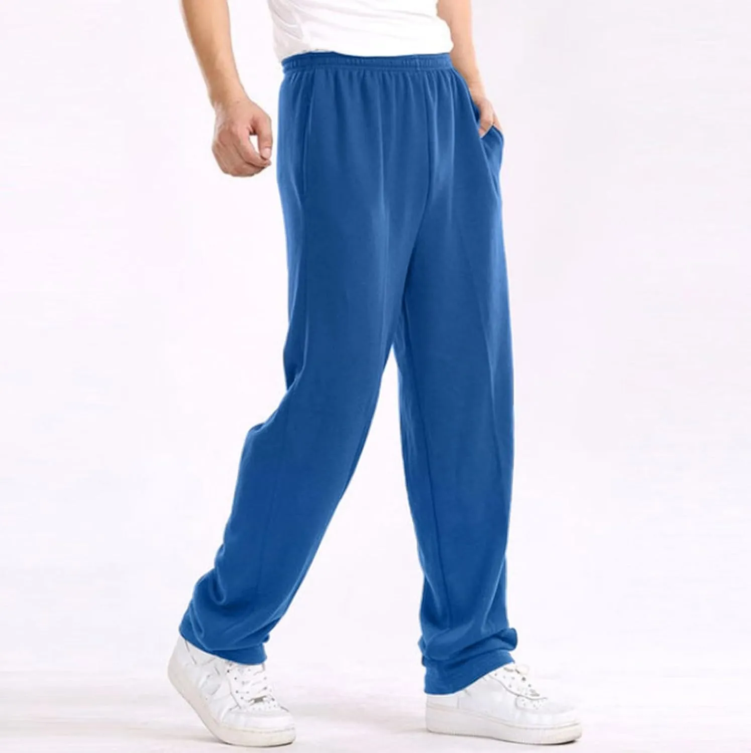 Men's Linen Harem Pants, Casual Loose Drawstring Elastic Waist Sweatpant, Outdoor Baggy Hiking Jogger Trousers Pockets