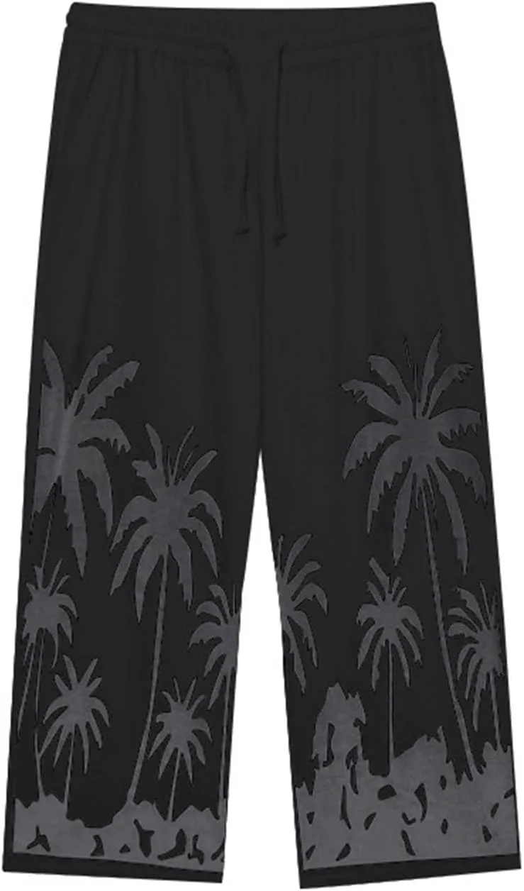 Men's Linen Pants Palm Tree Graphic Pant Summer Outdoor Vacation Beach Plus Size Trousers Casual Open Bottom Slacks