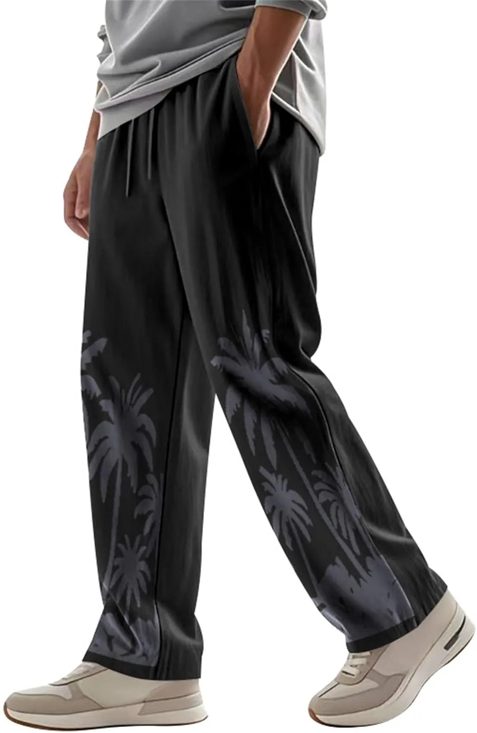 Men's Linen Pants Palm Tree Graphic Pant Summer Outdoor Vacation Beach Plus Size Trousers Casual Open Bottom Slacks