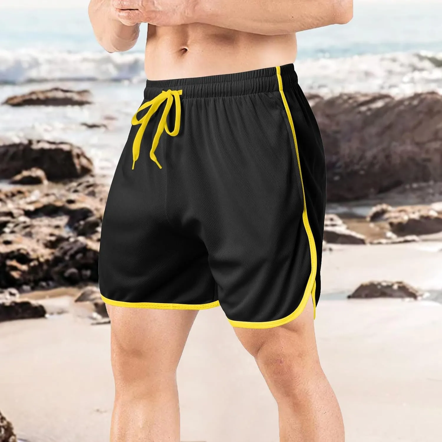 Men's Mesh Gym Shorts with Pockets Performance for Workouts Basketball Shorts Casual Elastic Running Shorts