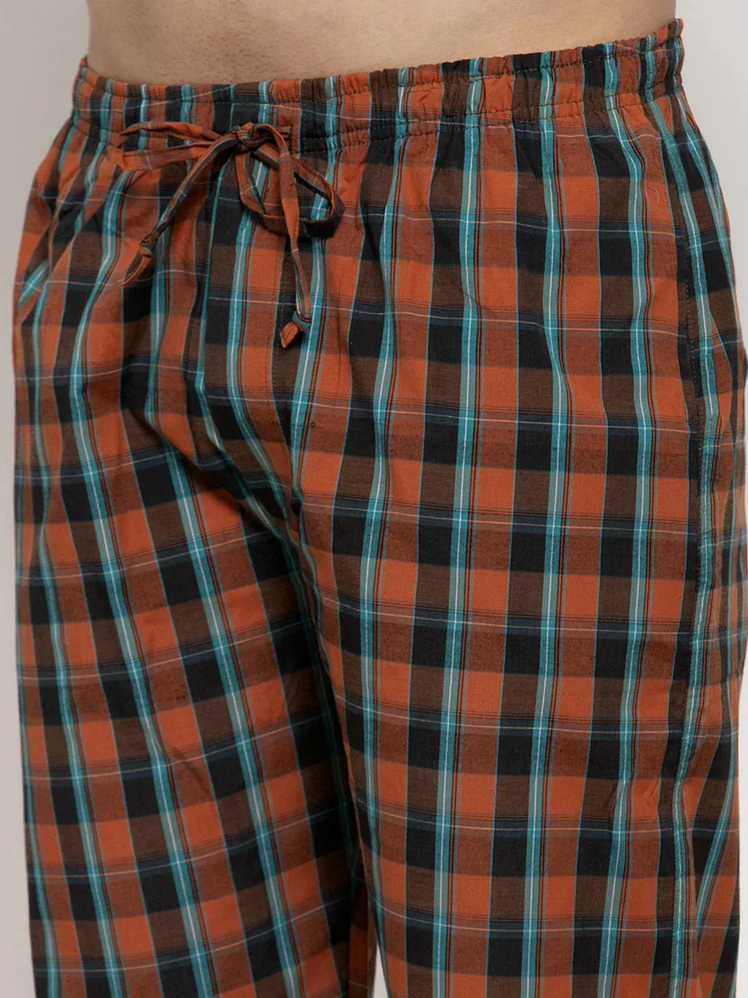 Men'S Orange Checked Cotton Track Pants