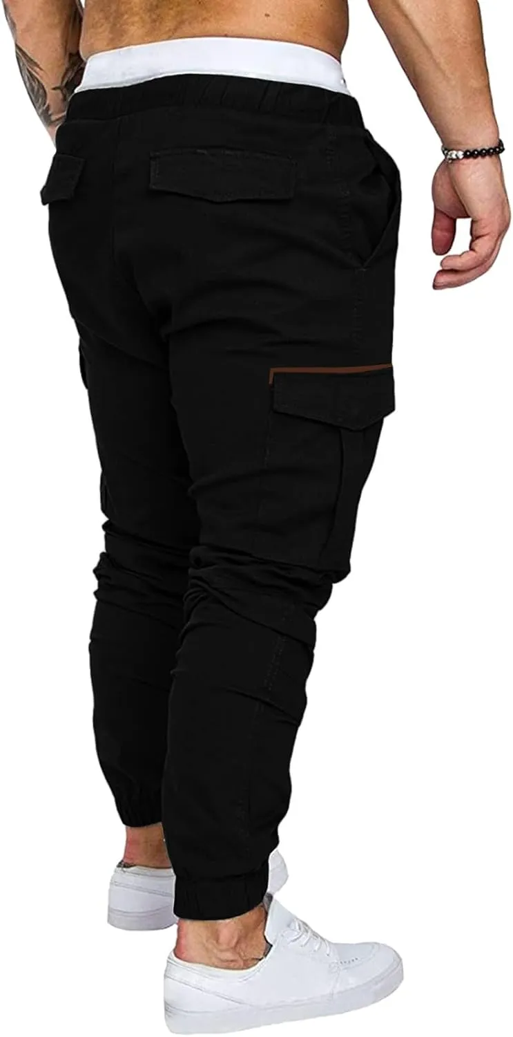 Mens Pants Cargo Joggers Sweatpants Casual Slim Fit Chino Trousers Elastic Waist Drawstring Pants with Pockets