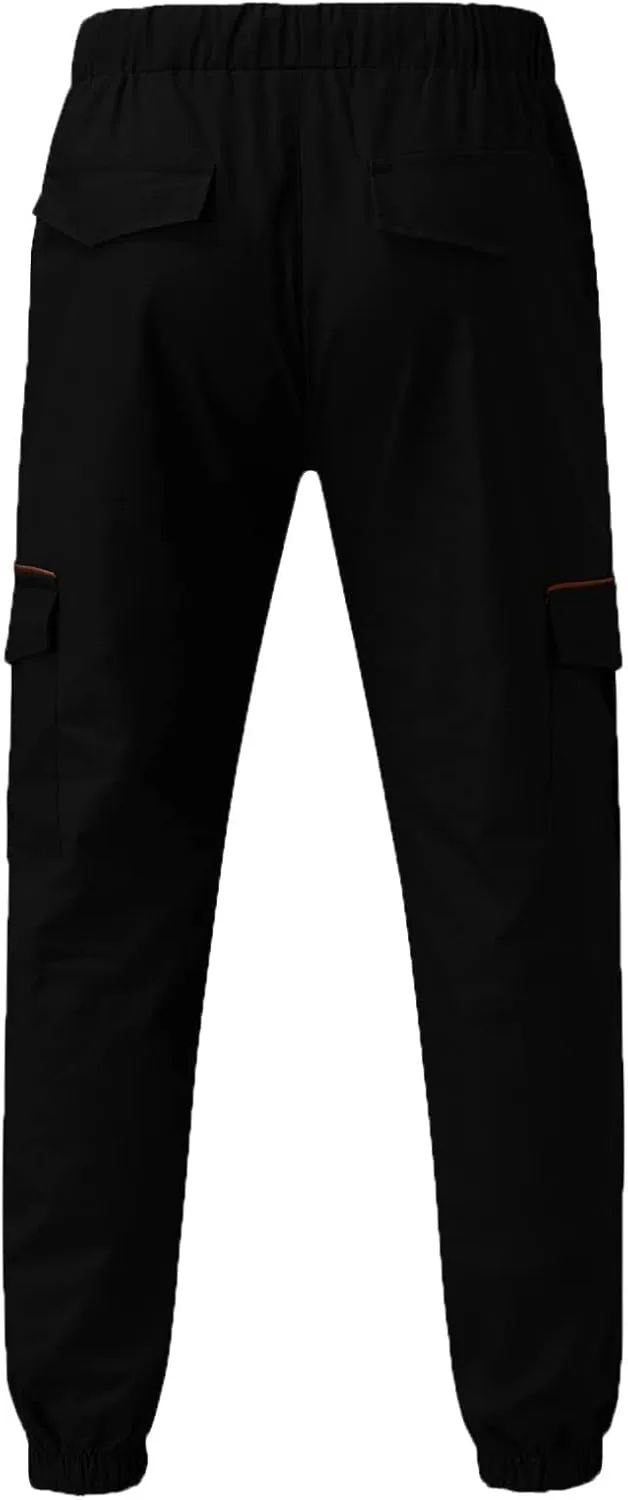 Mens Pants Cargo Joggers Sweatpants Casual Slim Fit Chino Trousers Elastic Waist Drawstring Pants with Pockets
