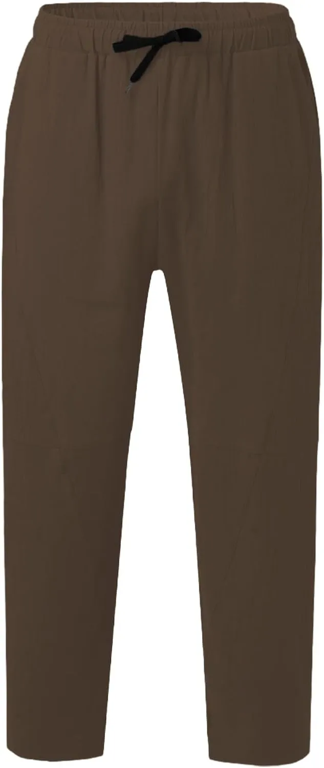 Mens Plus Size Linen Beach Pants Casual Solid Tapered Pant Summer Vacation Trousers Lightweight Drawstring Slacks
