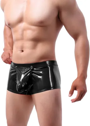Men's PU Leather Shorts Elastic Waist Rave Hot Short Pants Underwear Men Sexy Shorts Exotic Outfit for Club Party